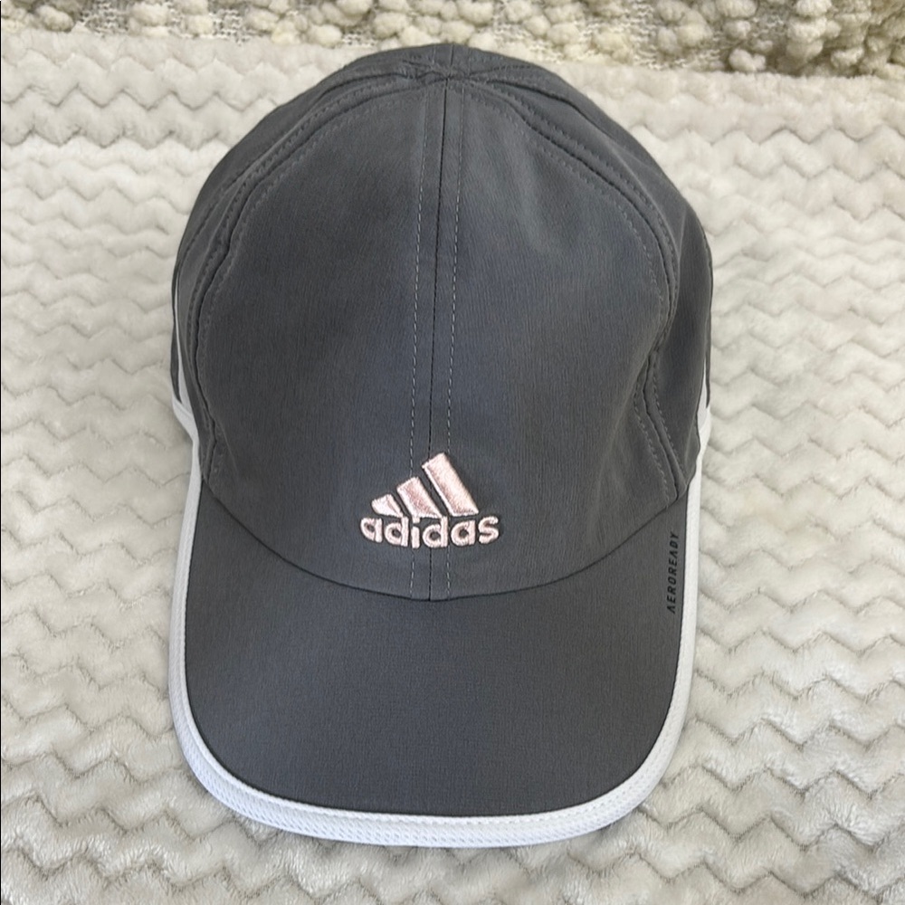 Adidas Gray and Pink Dry Fit Athletic Hat